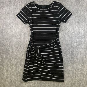 Club Monaco T-Shirt Mini Dress Small Black White Striped Draped Side Tie